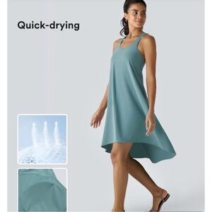Halara 1X Teal Sleeveless racer back Dress high low with built in bra